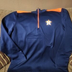 Mens Houston Astros Baseball Blue and Orange Quarter-Zip Pullover Sz.XL Tall